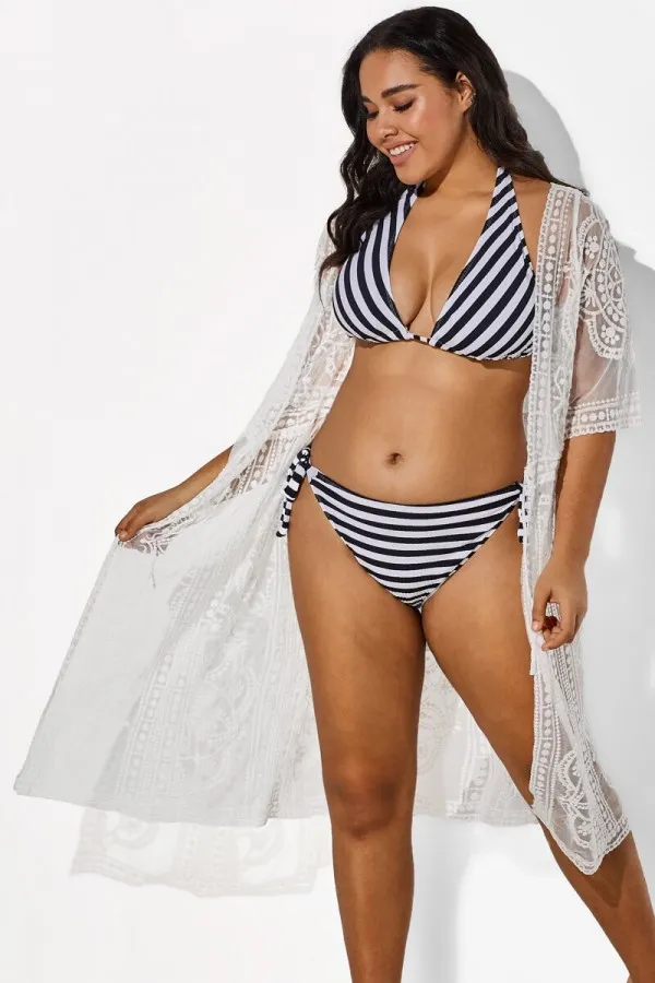 White Sexy Waves Embroidery Cover Up