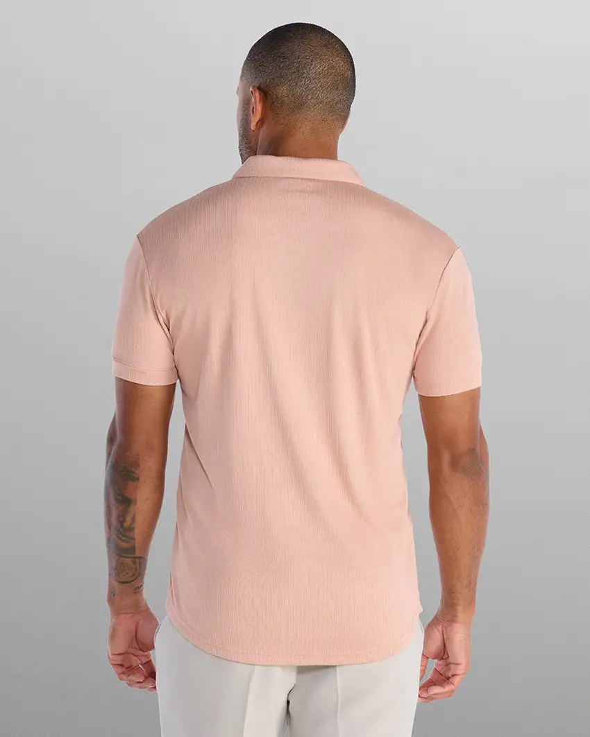 Ribbed Short Sleeve Open V Polo
