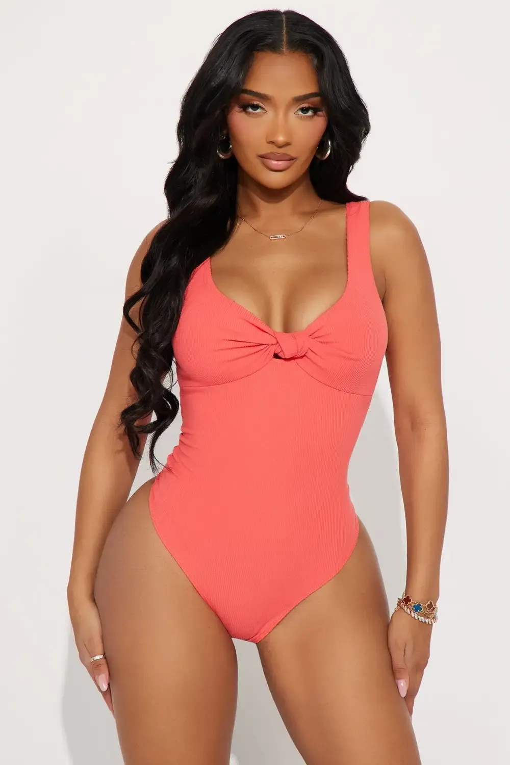 I Don't Mind Babe Ribbed Bodysuit - Coral