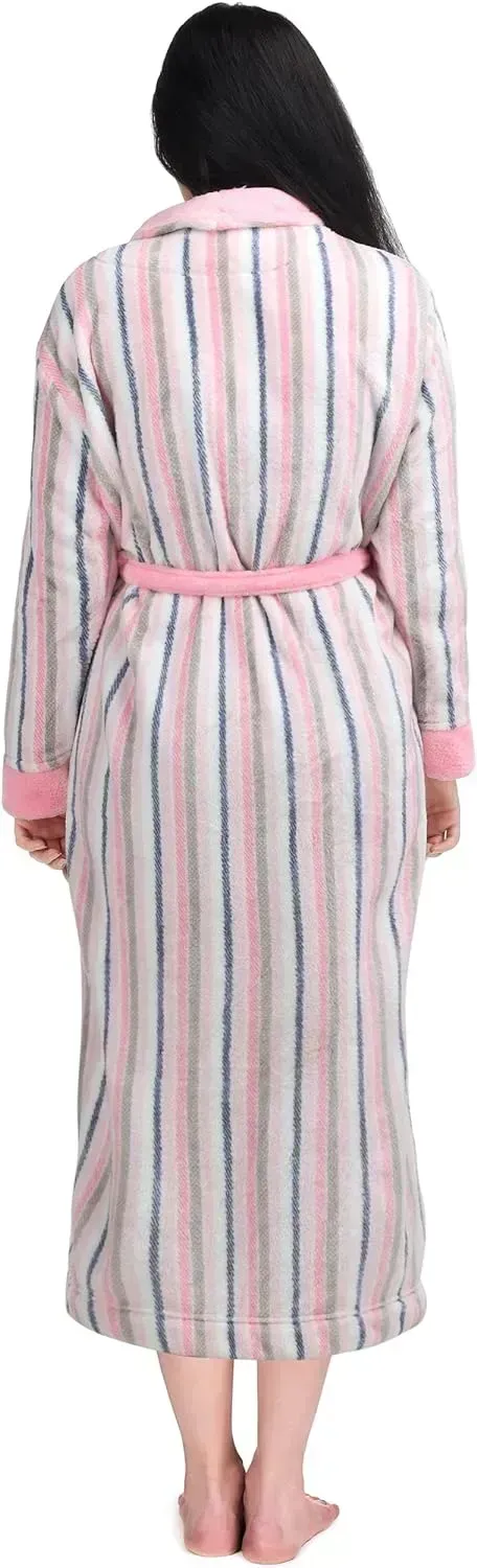 Women Fleece Shawl Collar Bathrobe - Plush Long Robe