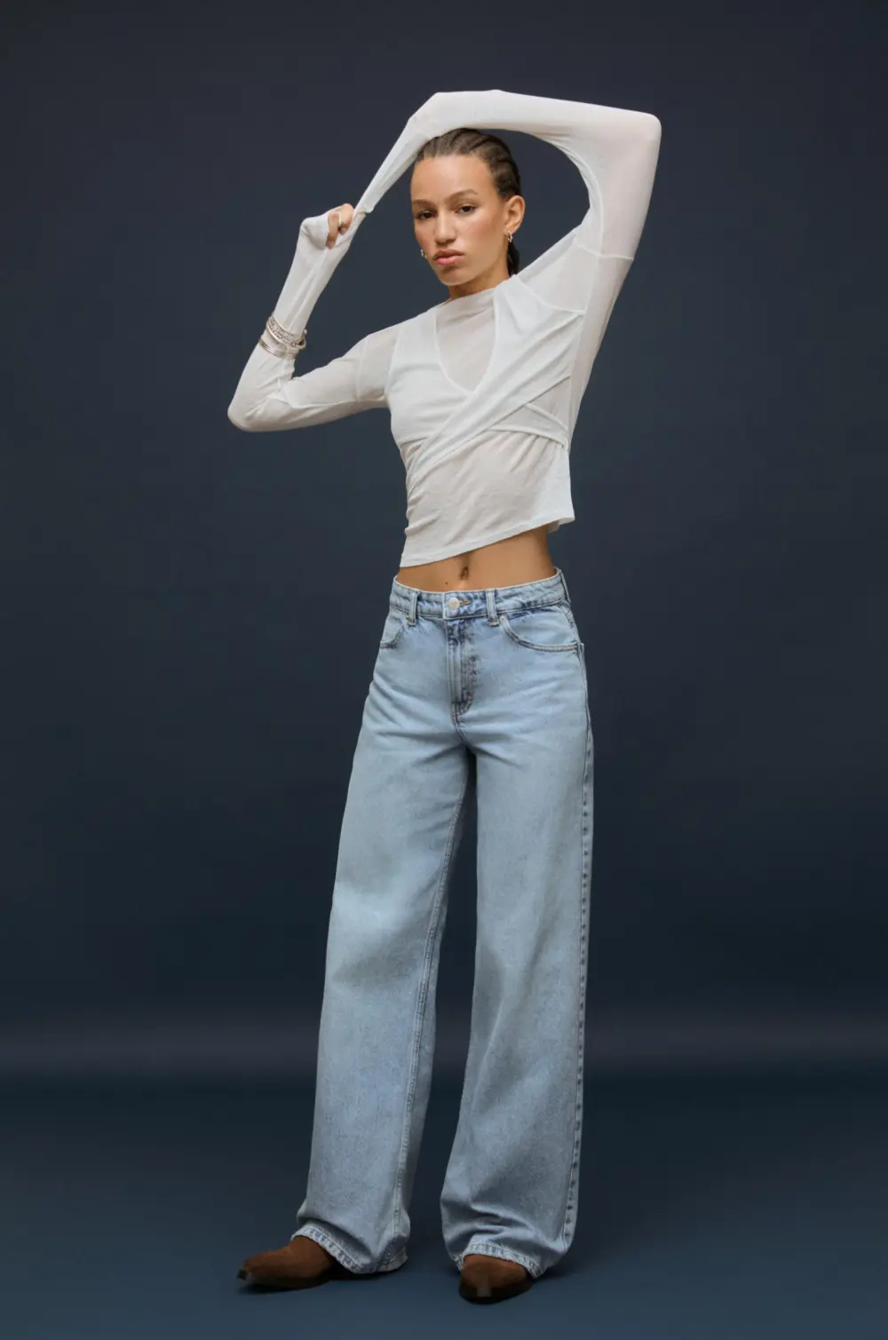 Jeans wide leg tiro alto