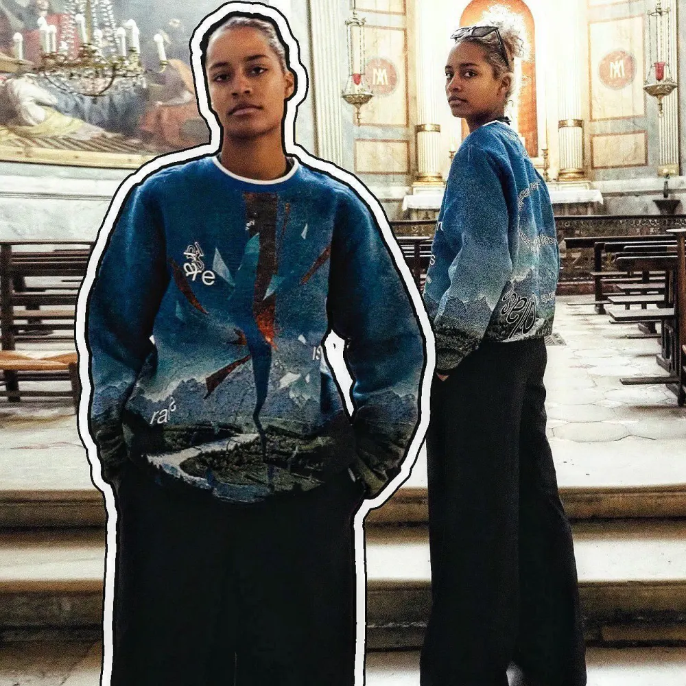 Blue Sweater Renaissance Street Wear Fashion Printing Seasonal Trend Special Design
