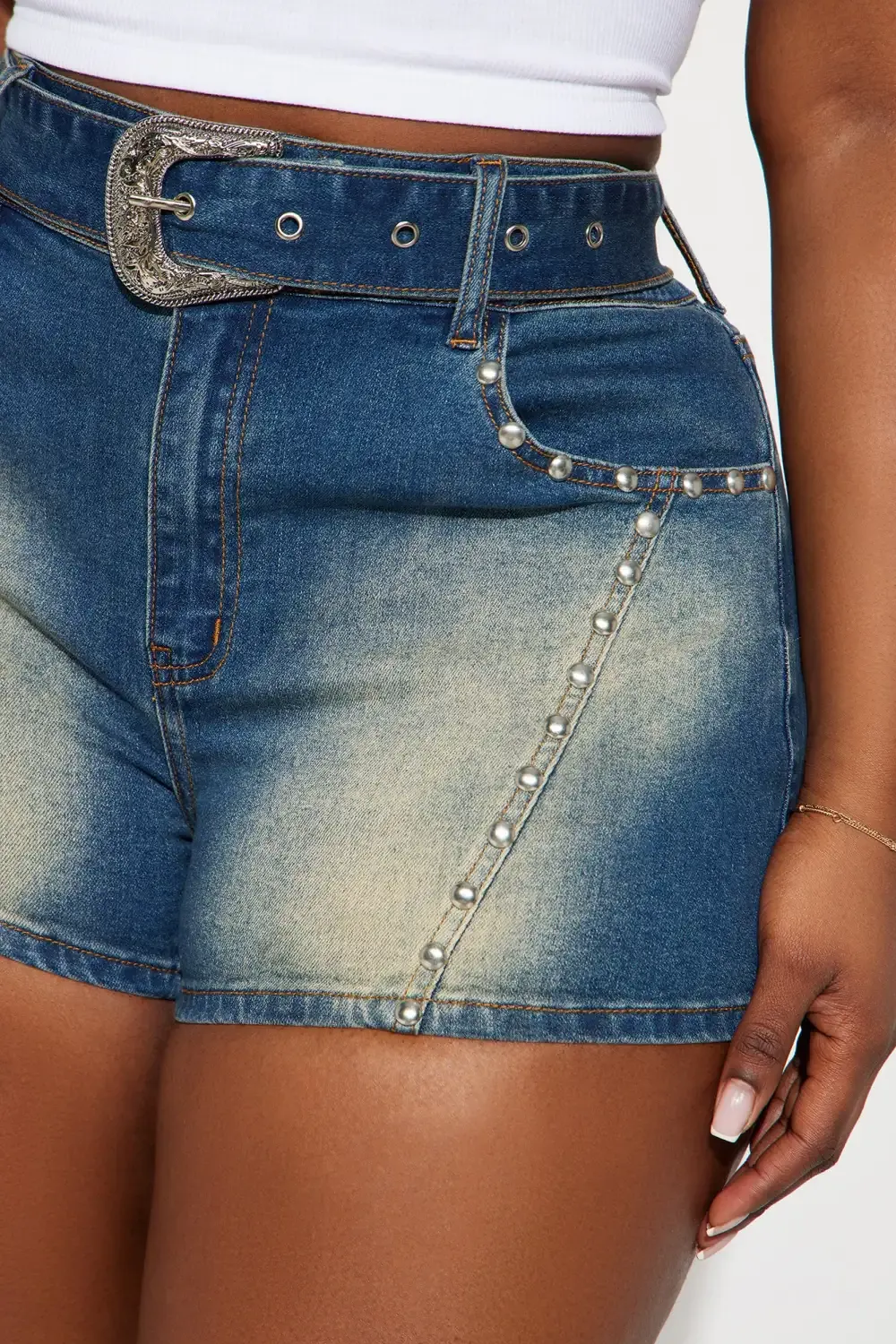 Well Established Belted Denim Shorts - Dark Wash