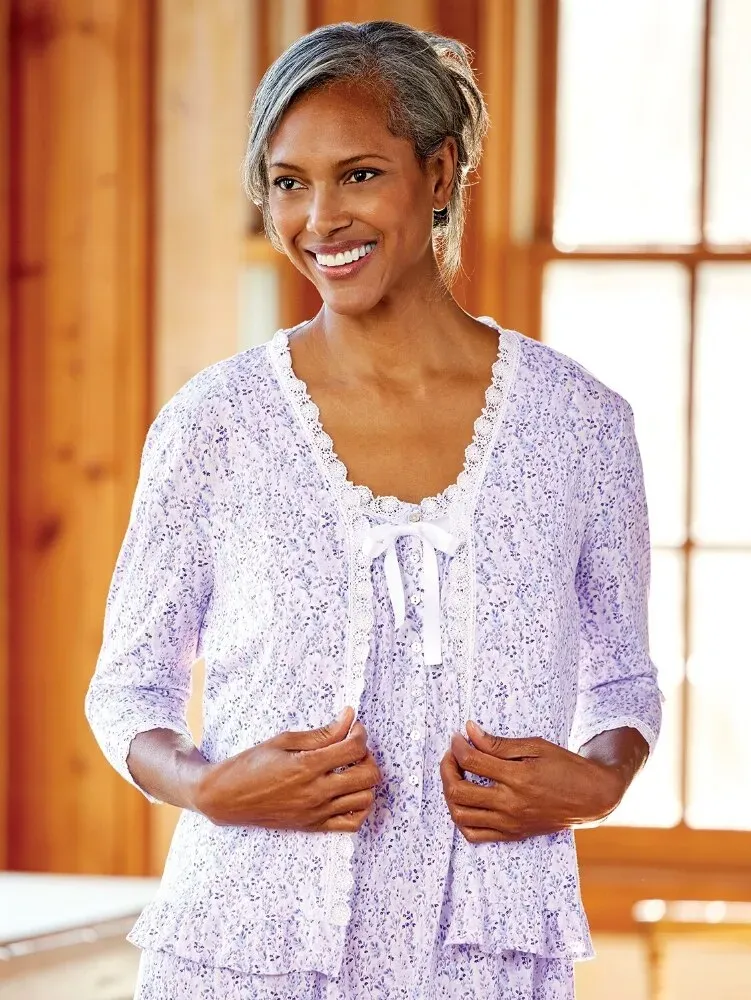 Eileen West Lavender Print Cotton and Modal Bed Jacket