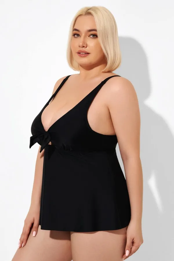 Black Sexy Tie Front Underwire Tankini Top