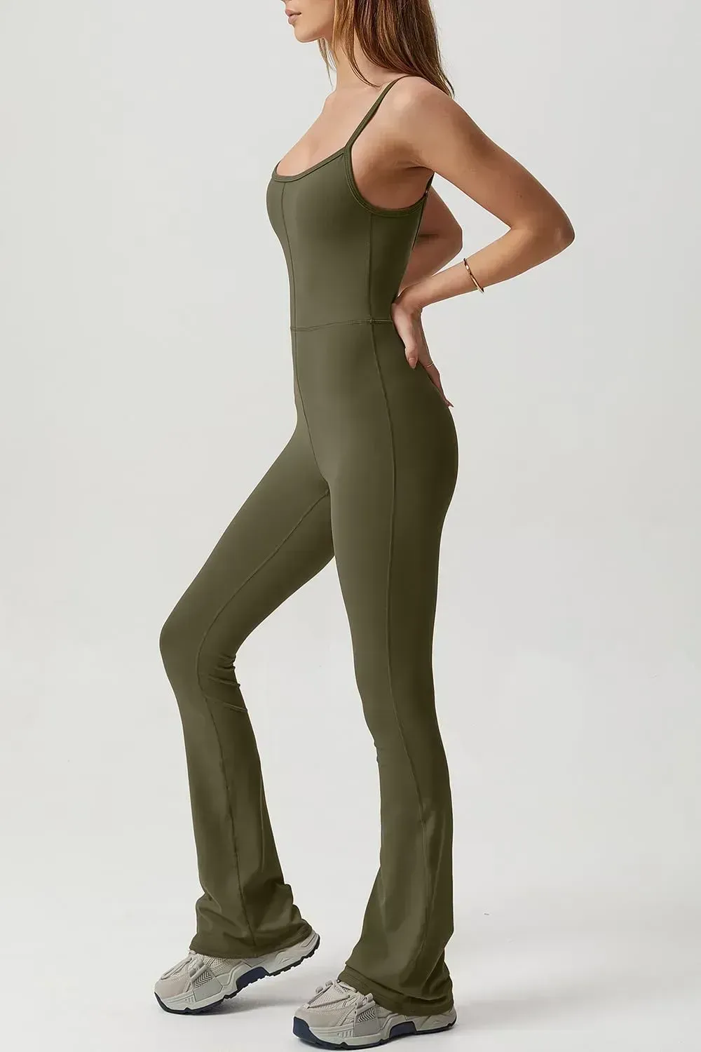 Flare Jumpsuits for Women Spaghetti Straps Scoop Neck Bodycon Full Length Casual Unitard Playsuit