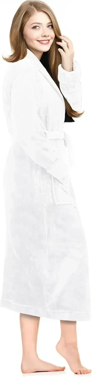 Women Fleece Shawl Collar Bathrobe - Plush Long Robe