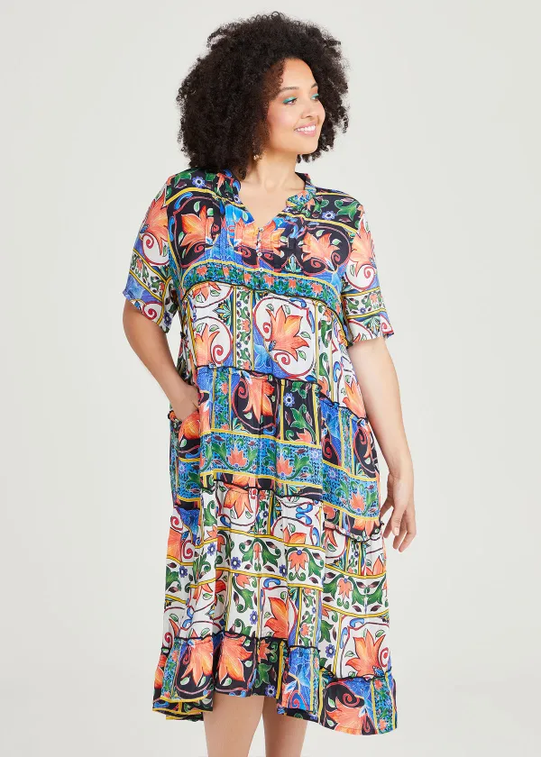 Natural Mosaic Tier Dress