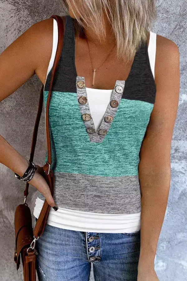 Colorblock Button Front 2-In-1 Tank Top