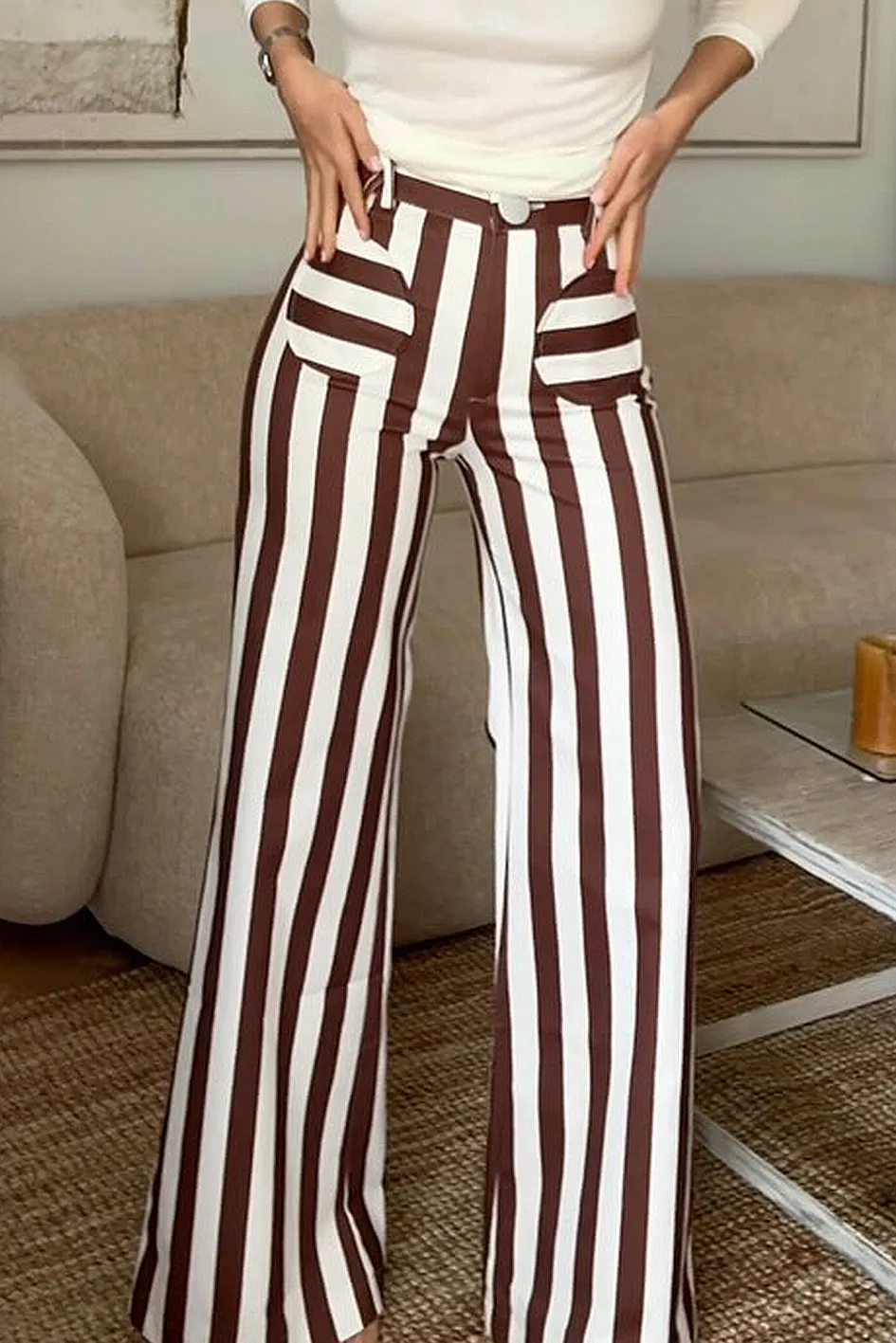 Women'S Striped Contrast Casual Trousers