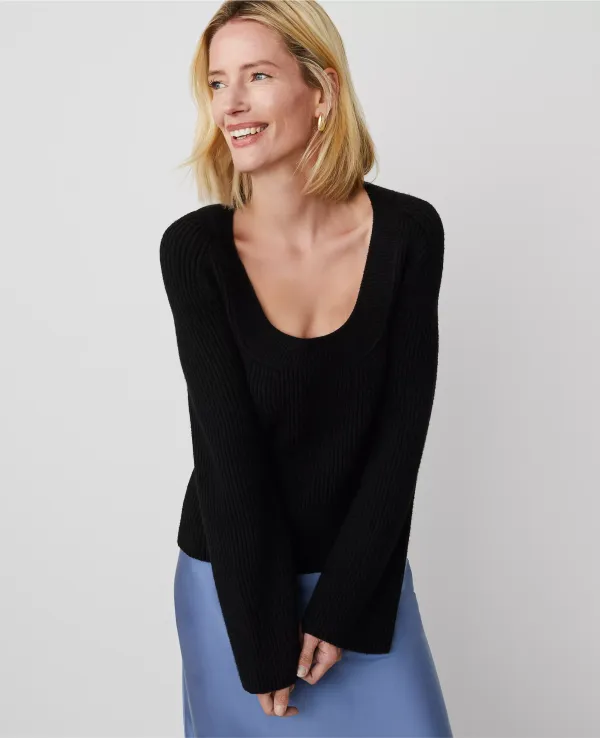 Ribbed Scoop Neck Sweater