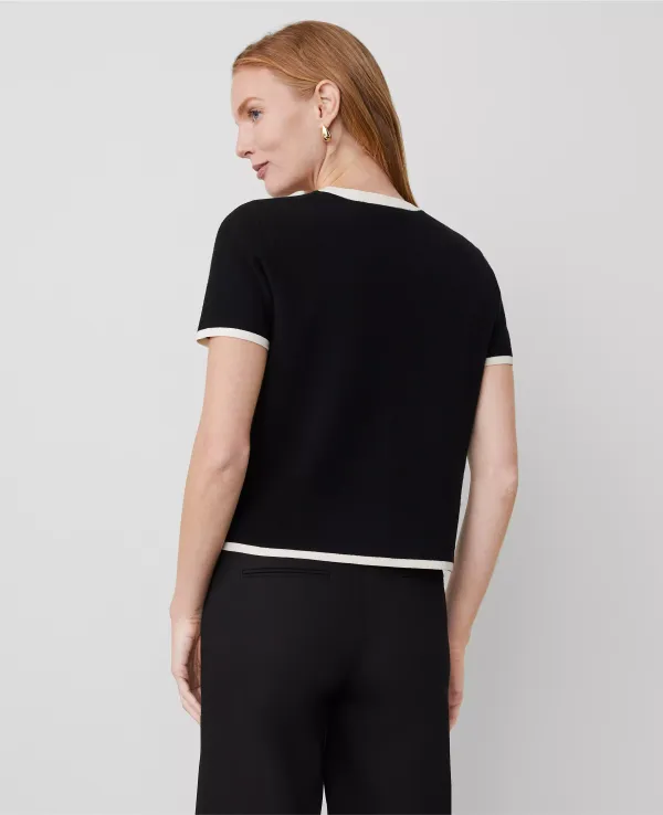 Pearlized Button Short-Sleeve Cardigan