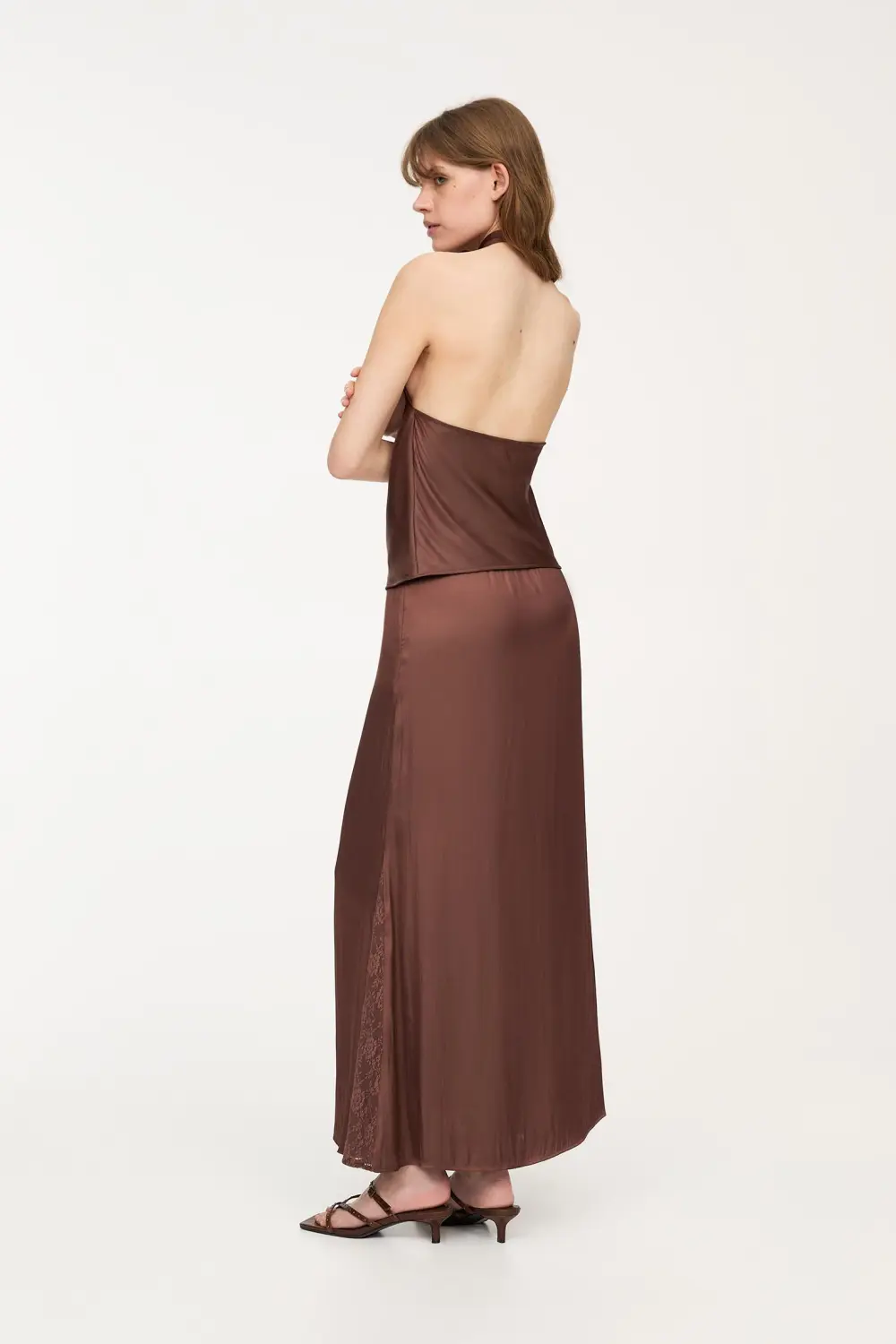 Satin halter top with open back