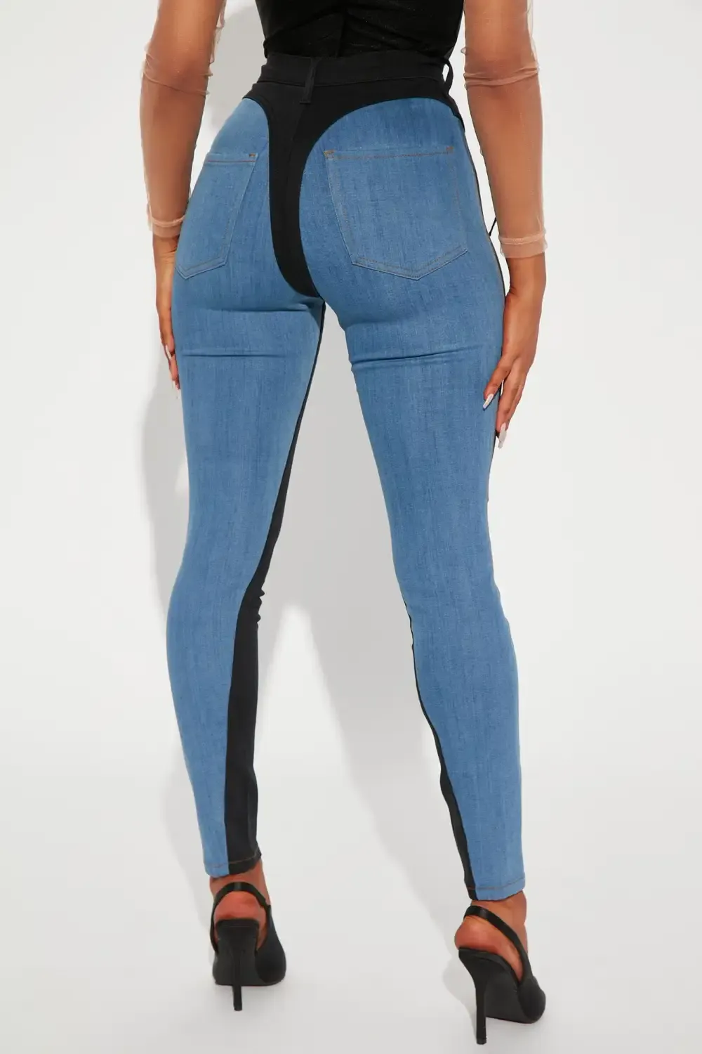 Tara Two Toned Skinny Jeans - Black/Blue