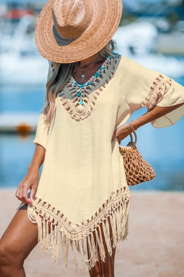 Black Pom Pom Fringe Cover-Up Dress