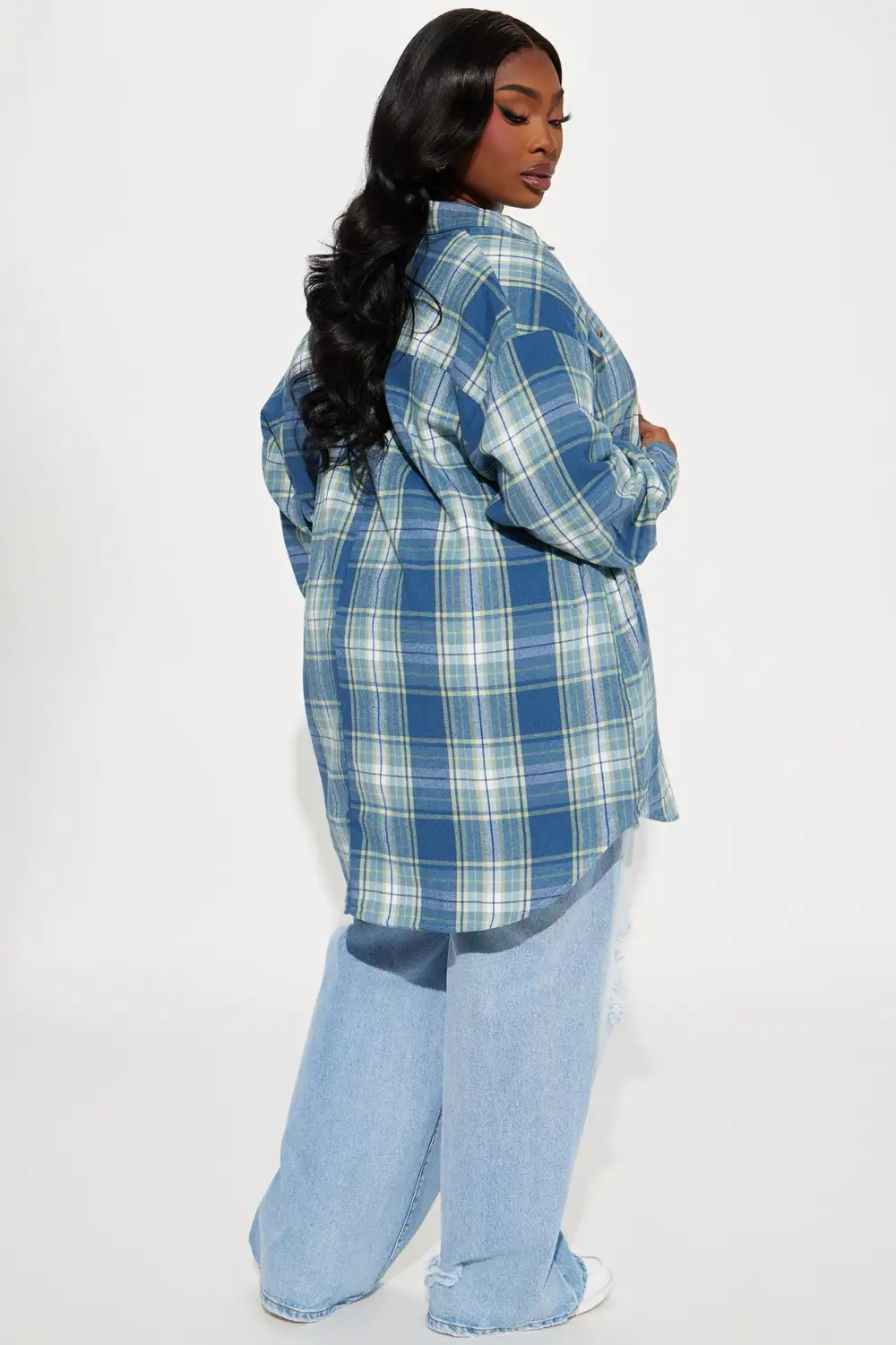 Pretty in Plaid Oversized Flannel Top - Blue/combo