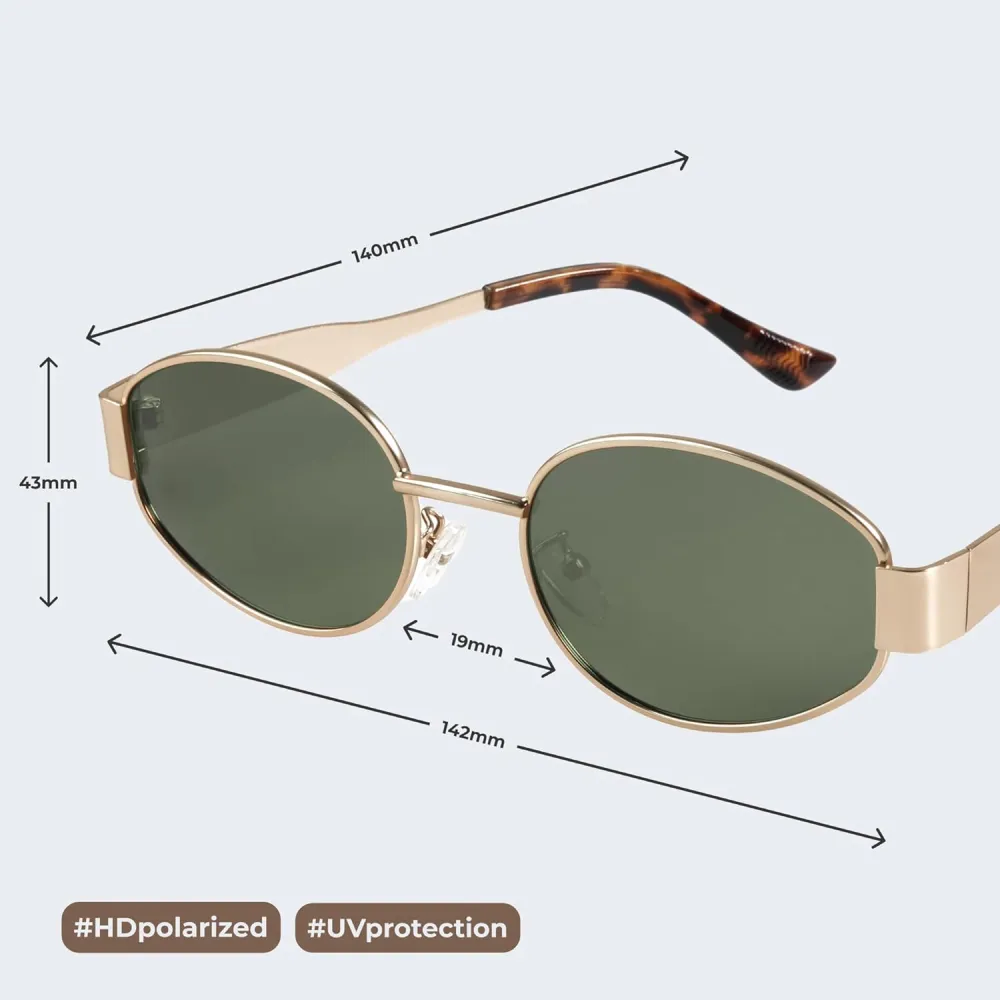 livho 2025 Trendy Oval Sunglasses - Stylish Polarized Shades for Everyday - Retro Metal Frames, Gold/Silver/Black