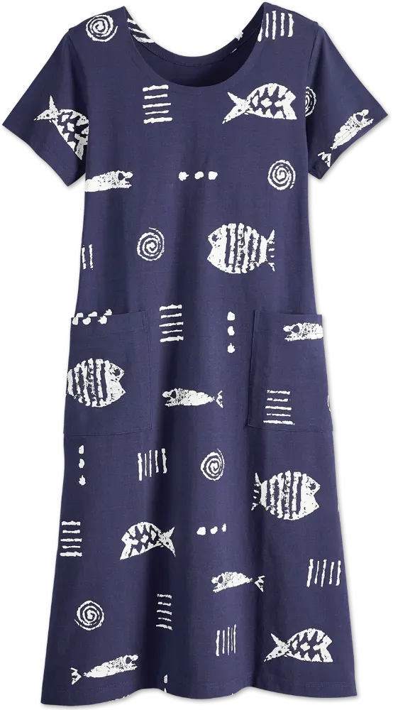 M.MAC Rock Fish Cotton Knit Mid-Length Dress With Pockets