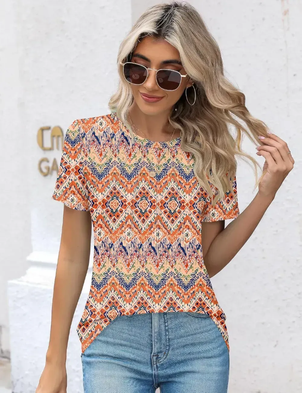 Kistore Womens Casual Crew Neck Short Sleeve Pleated Tops Blouses Fashion Clothes 2024