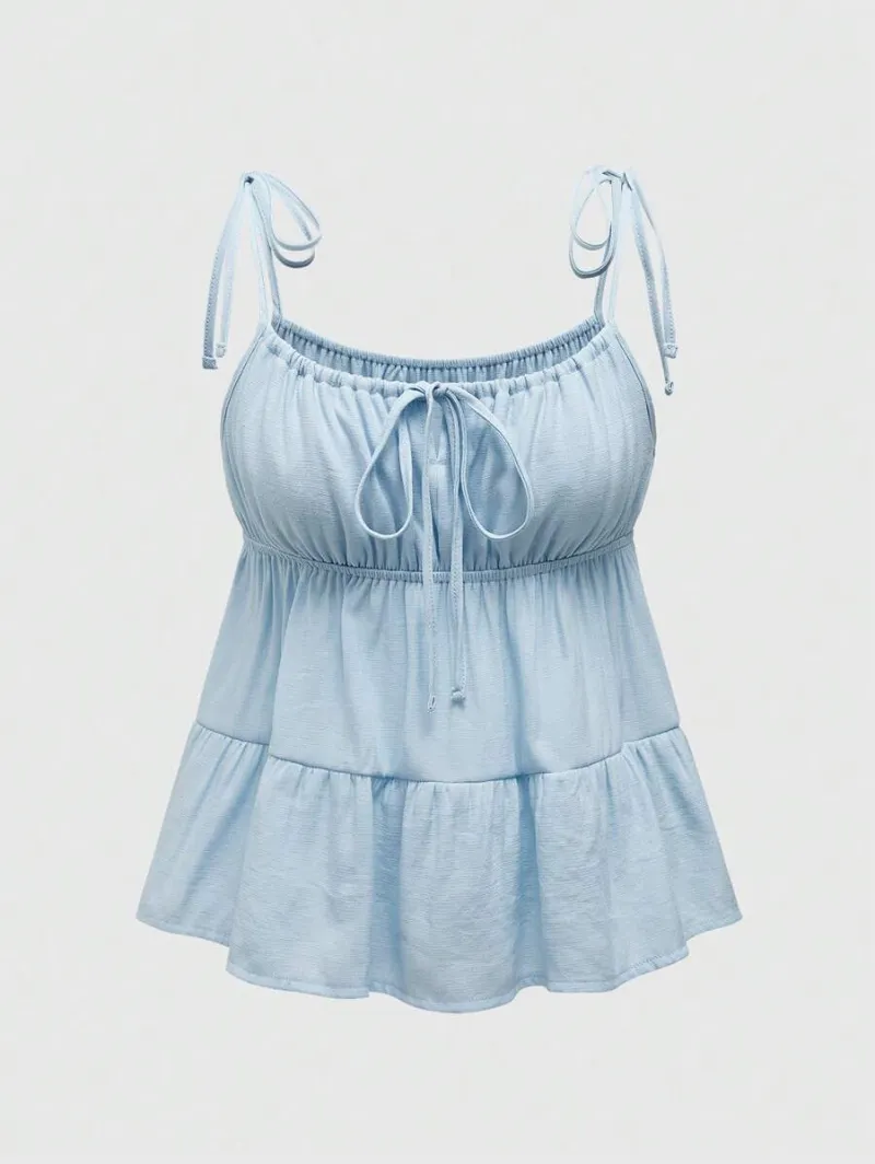 Kawaii Ruched Bust Ruffle Hem Cami Top
