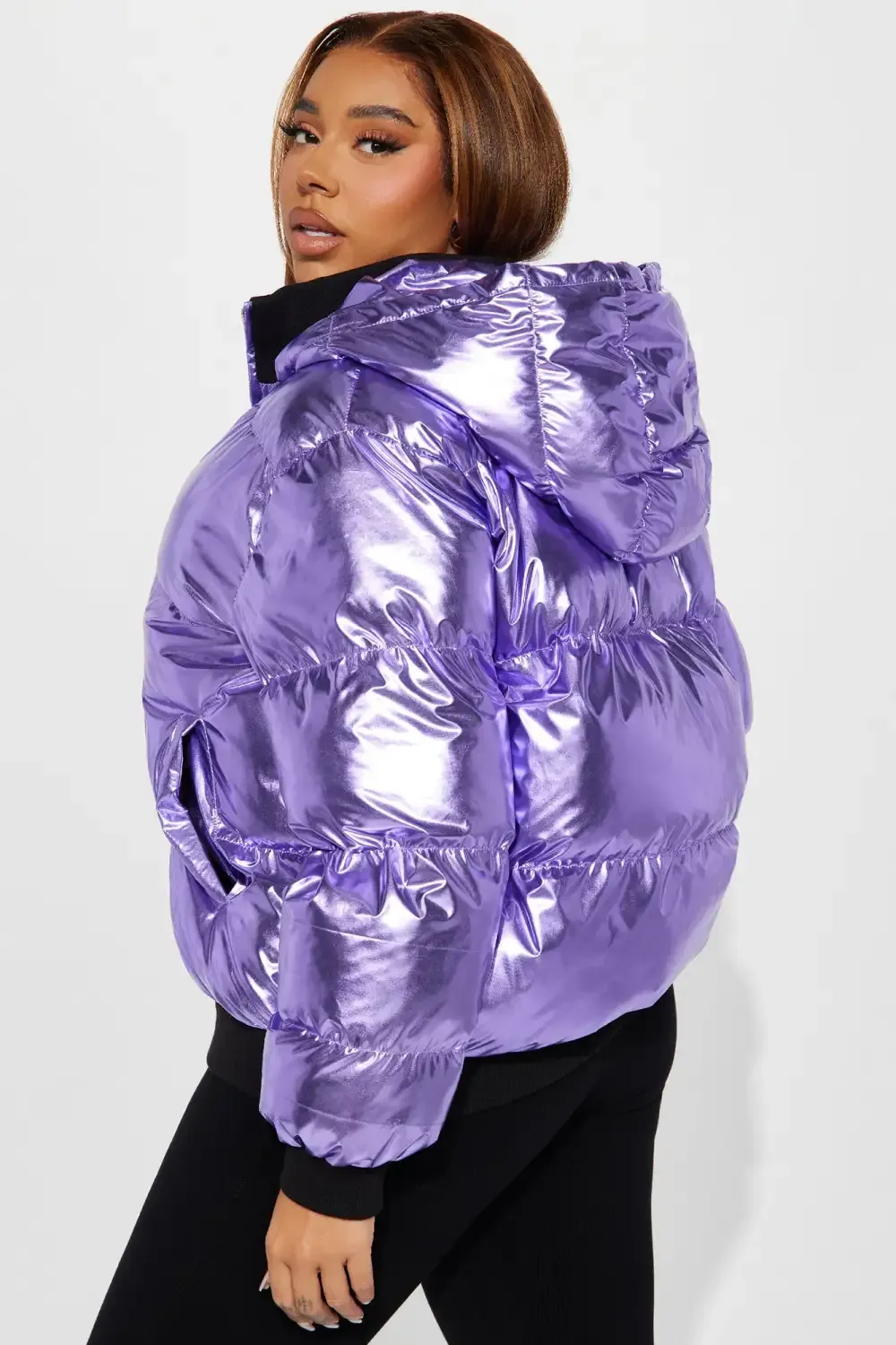 Taking Off Metallic Puffer Jacket - Lavender