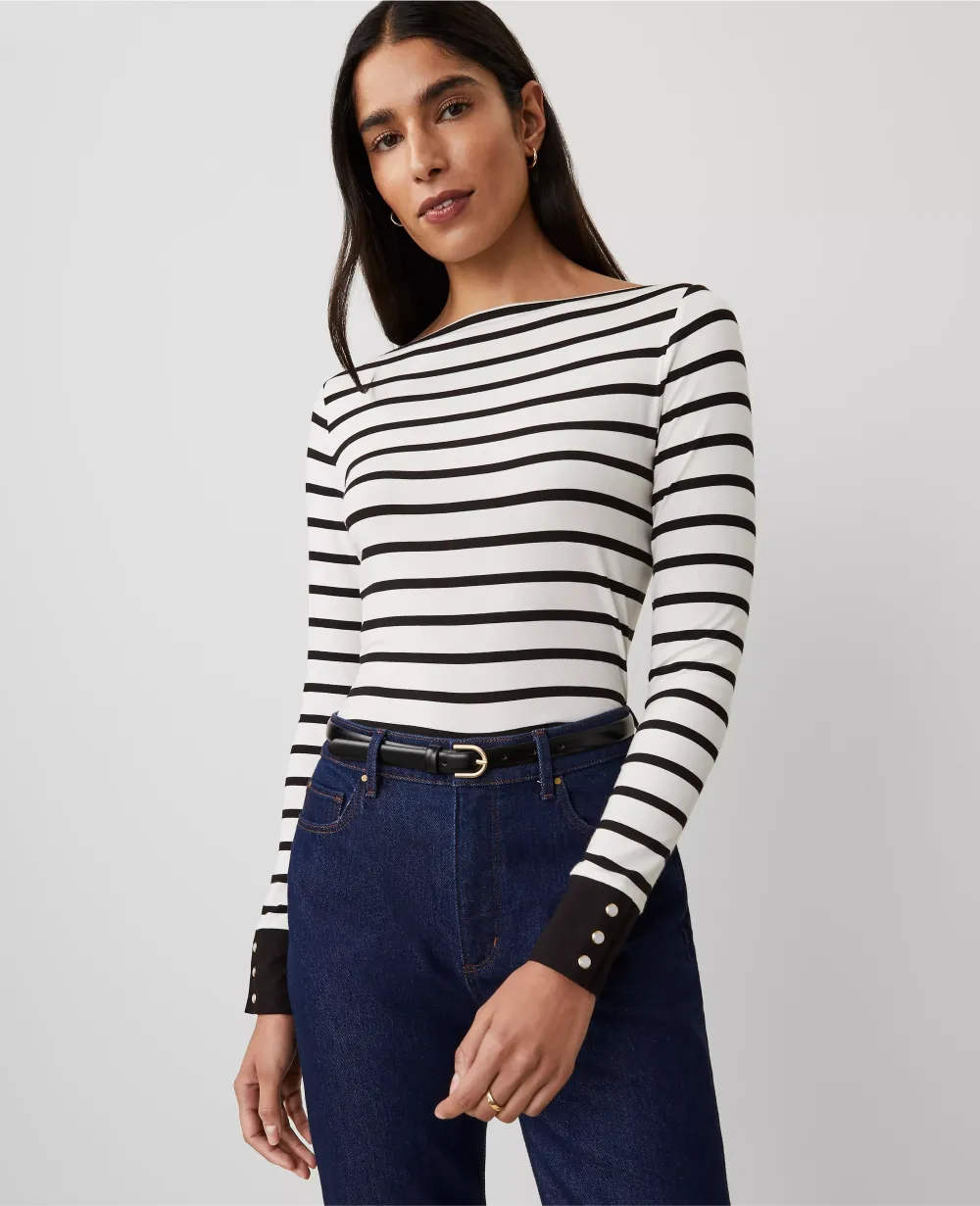 Striped Snap-Cuff Top