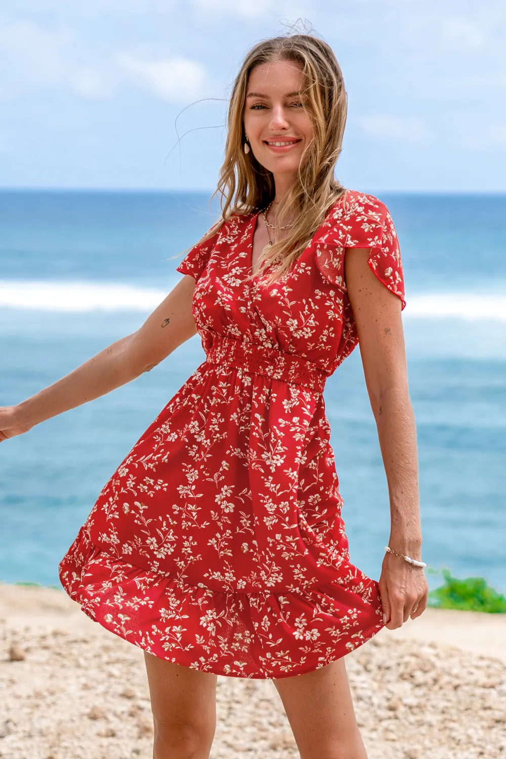 Crimson Petals Floral Mini Dress