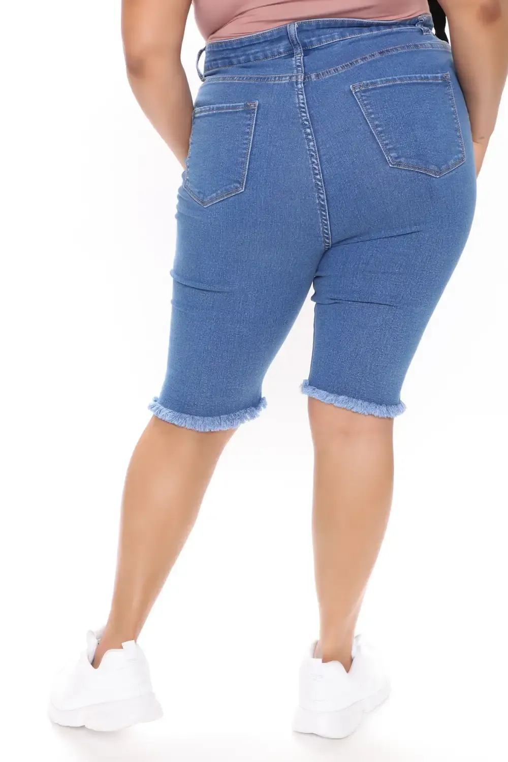 Distressed About It Denim Knee Shorts - Medium Blue Wash