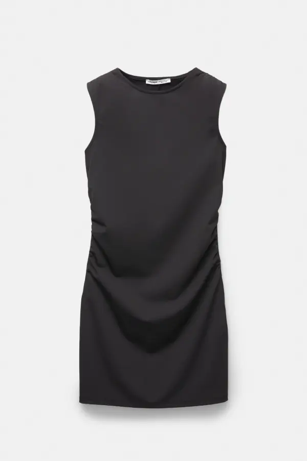 Vestido corto manga sisa frunces