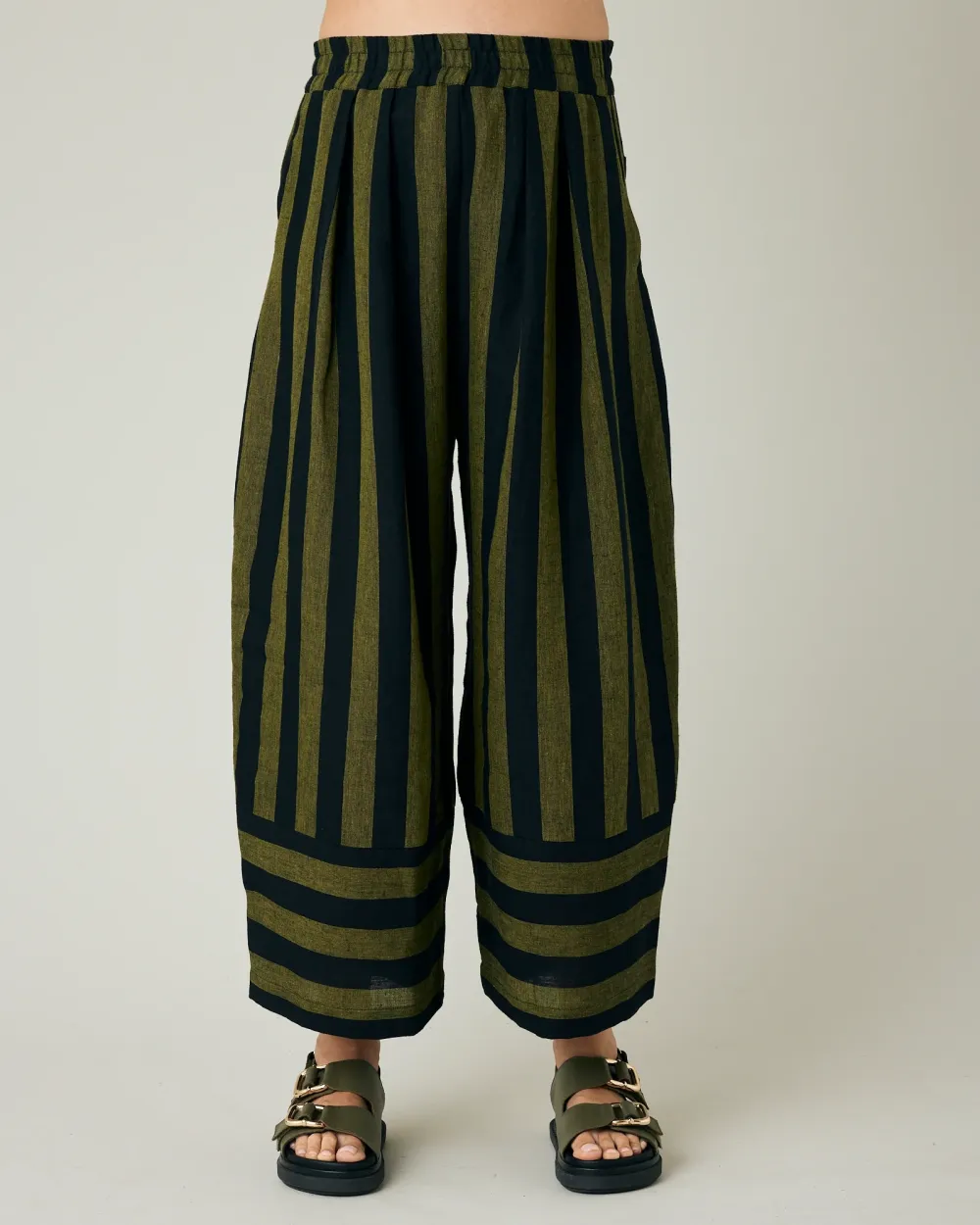 BLACK & OLIVE STRIPE LINEN TROUSERS