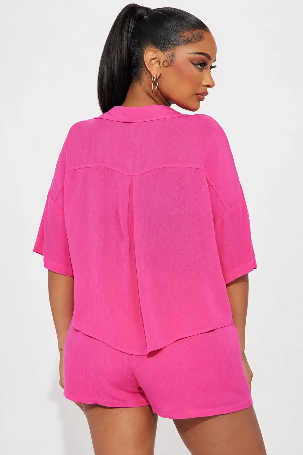 By The Coast Gauze Short Set - Hot Pink