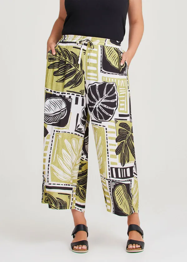 Natural Palm Block Print Pant