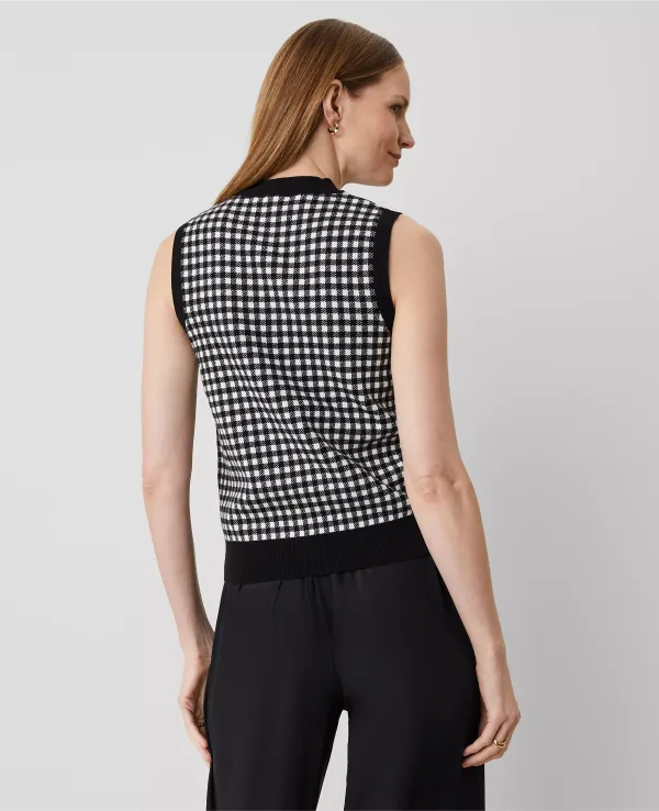 Gingham Mock Neck Sweater Shell