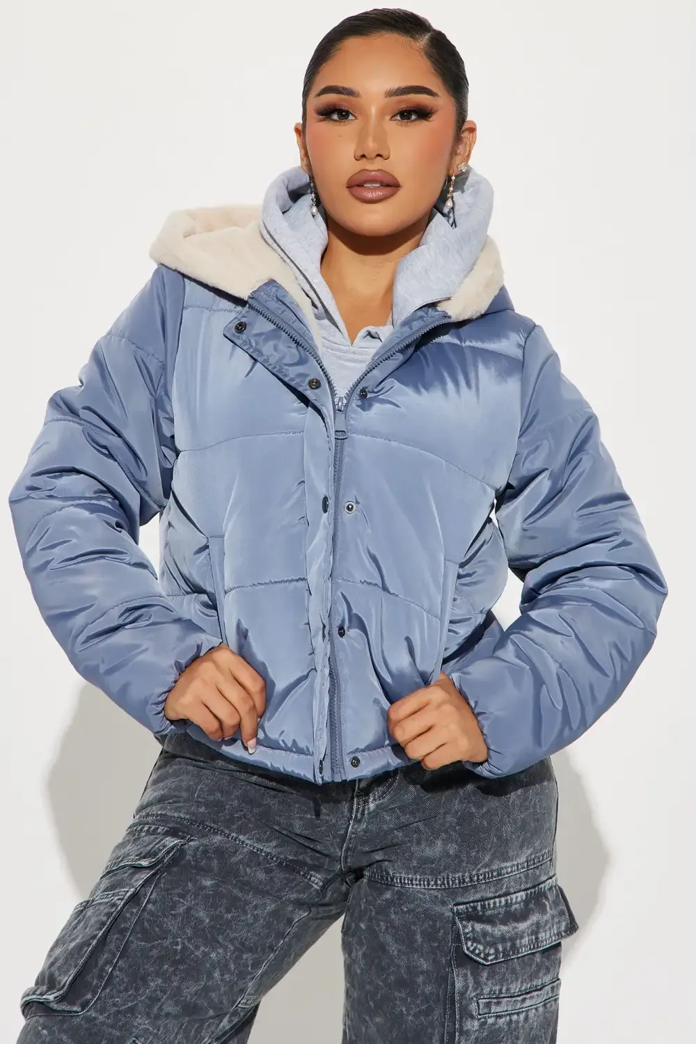 No Limits To It Puffer Jacket - Slate Blue