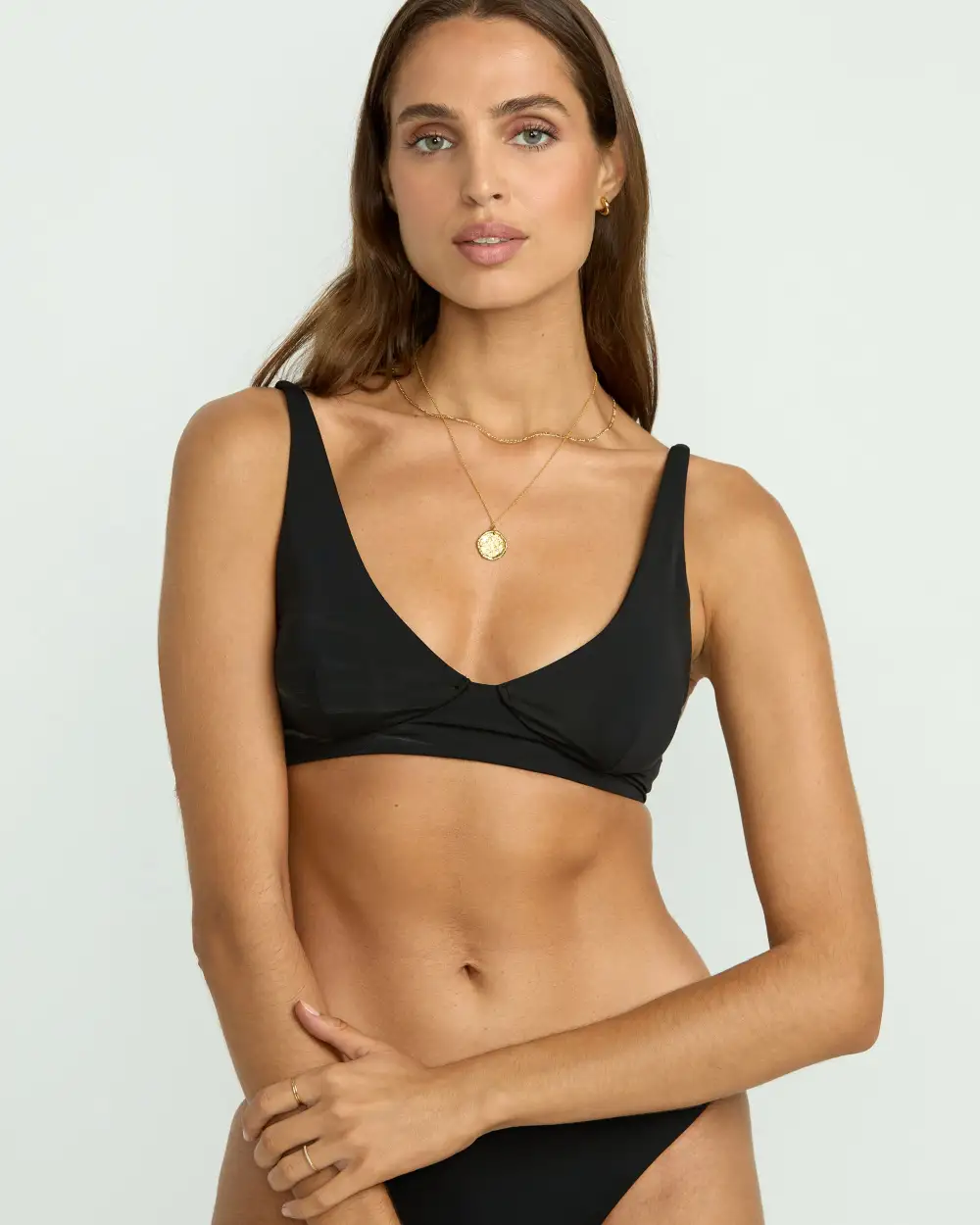 Sol Searcher Cami Plunge Bikini Top - Black Pebble