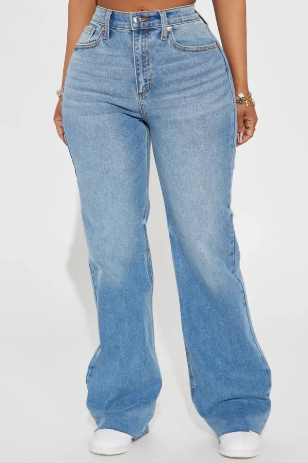 Just A Girl Stretch Straight Leg Jeans - Medium Wash