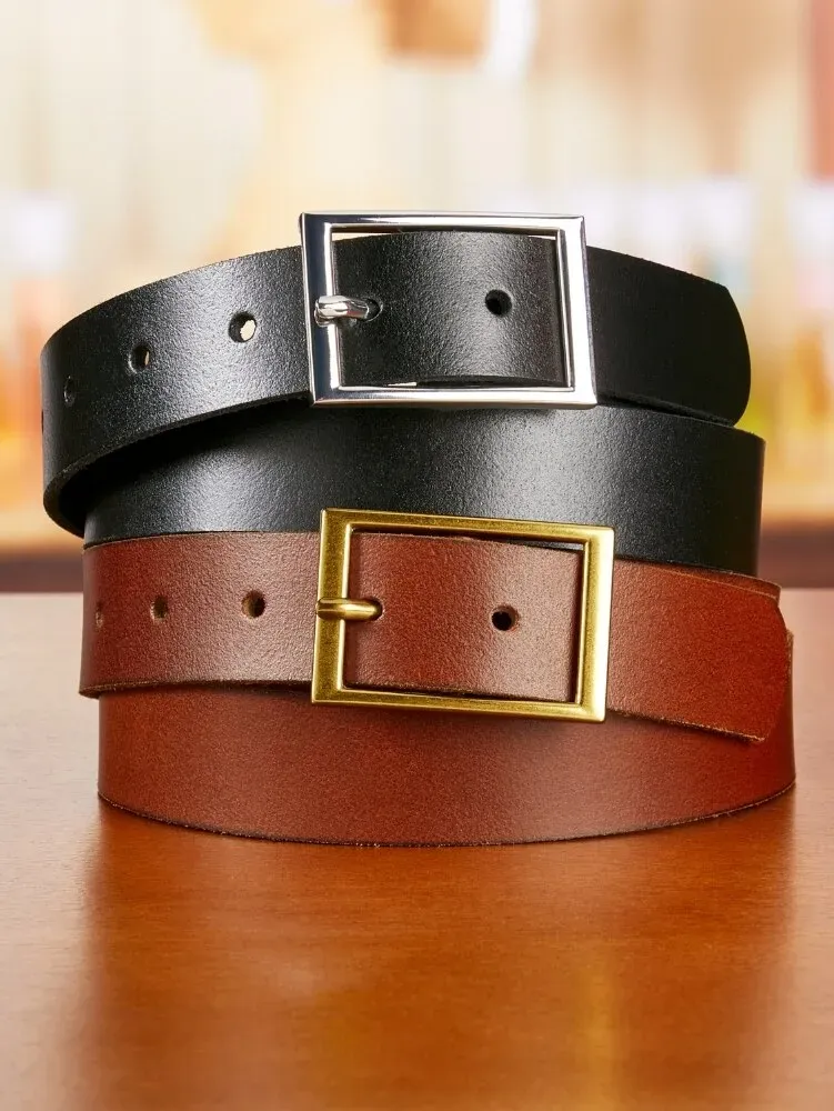 Women's Leather Belt With Rectangle Belt Buckle