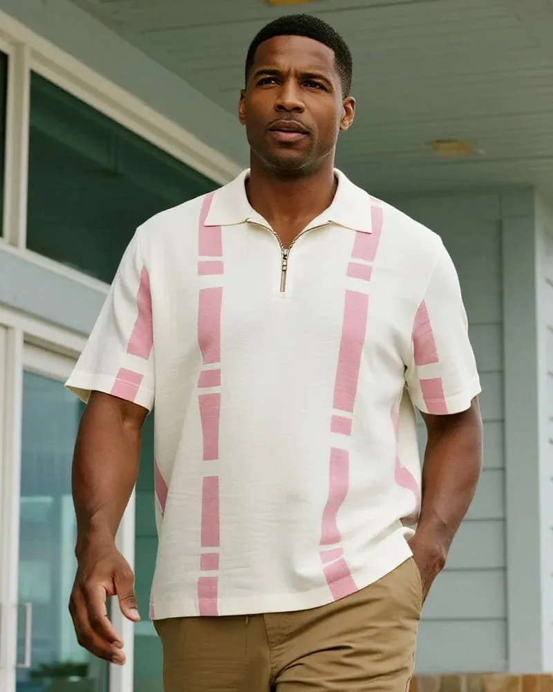 Big & Tall Men's Business Color Block Printed Short Sleeve Polo Shirt