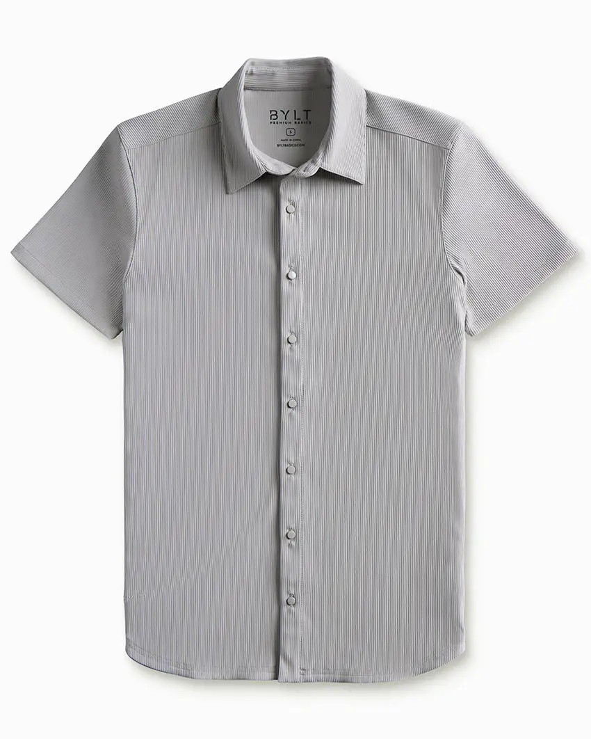 Ribbed+ Short Sleeve Button Down