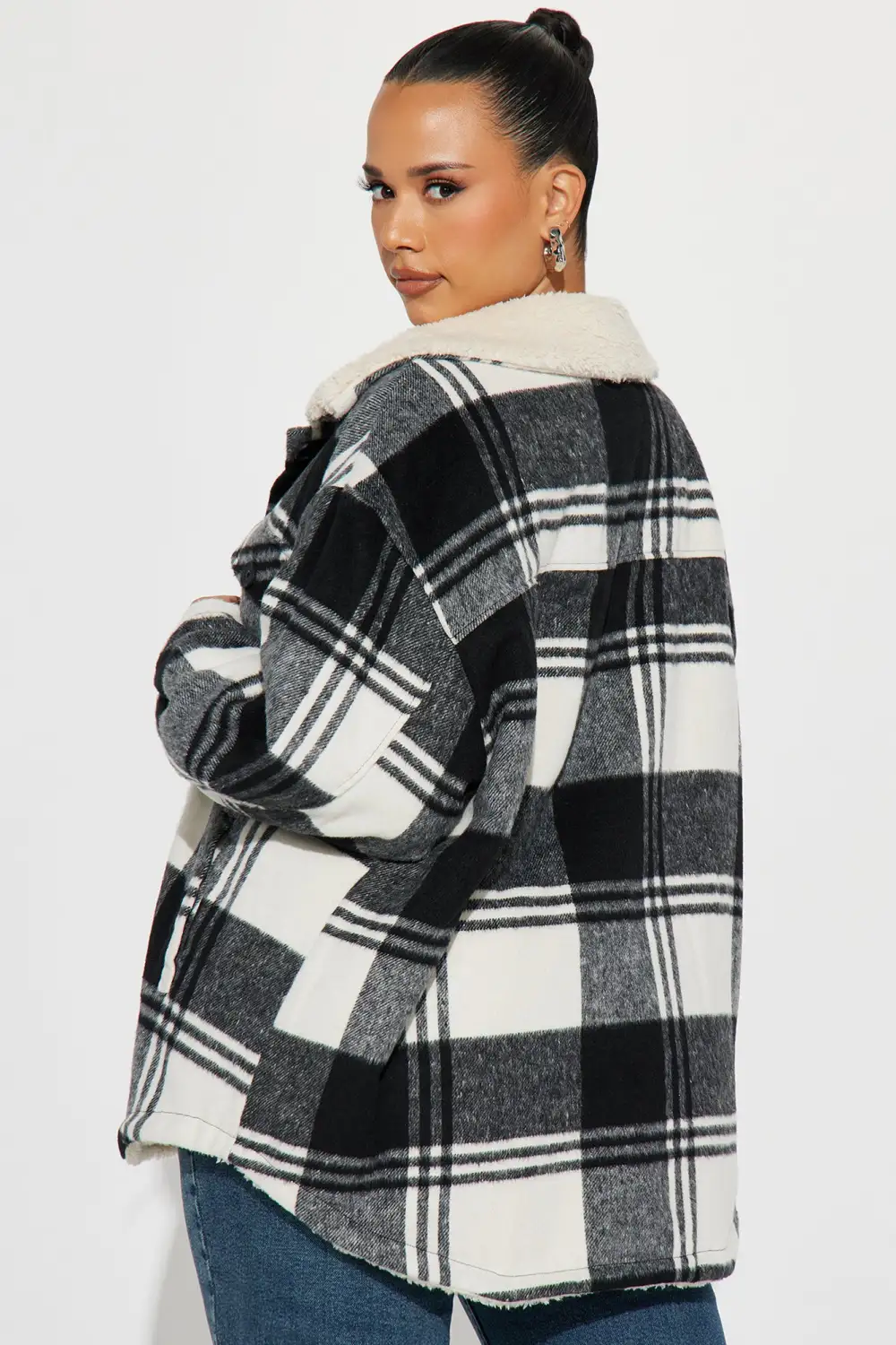 Down The Line Plaid Shacket - Black/combo