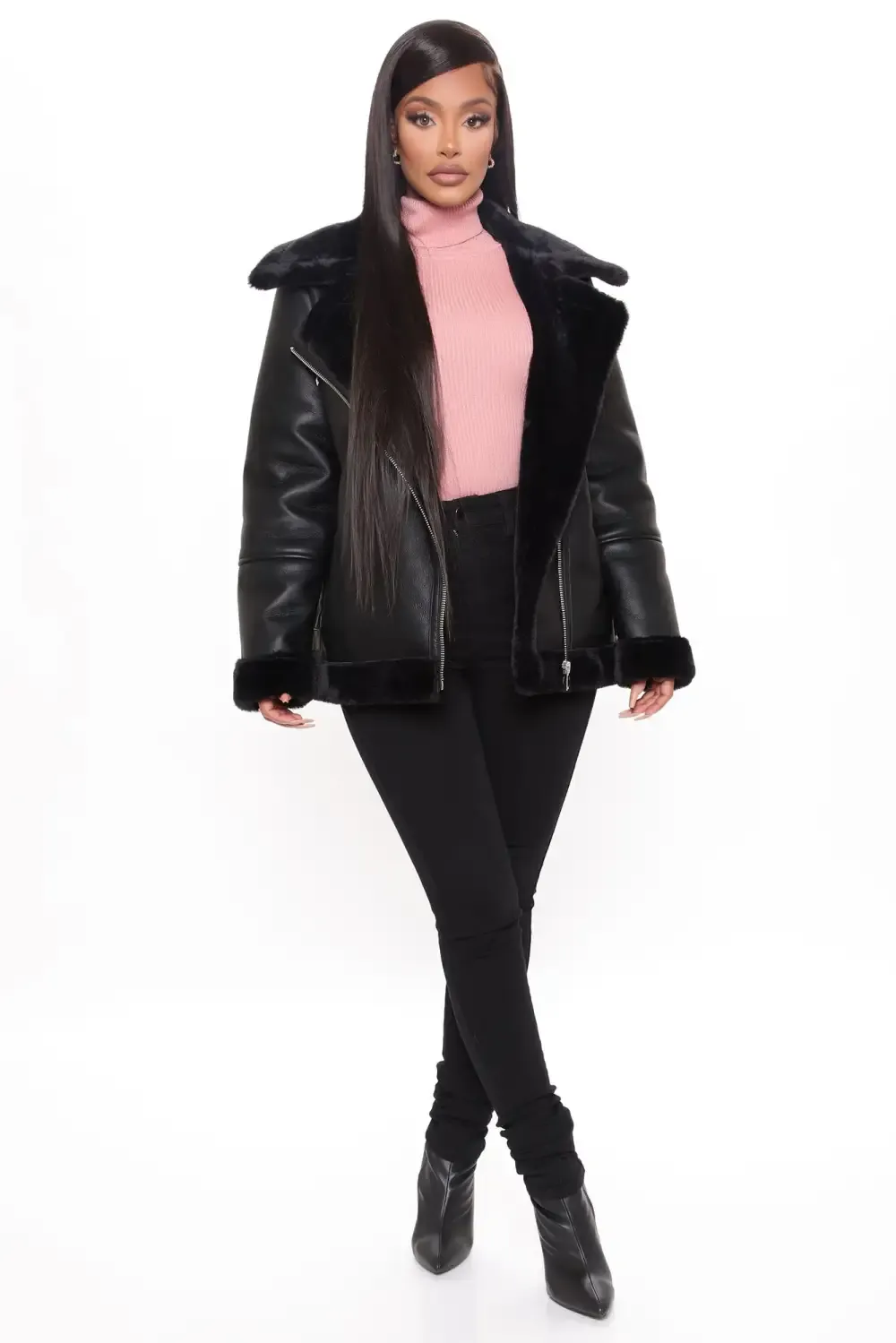 Chic Bad Ass Faux Leather Jacket - Black