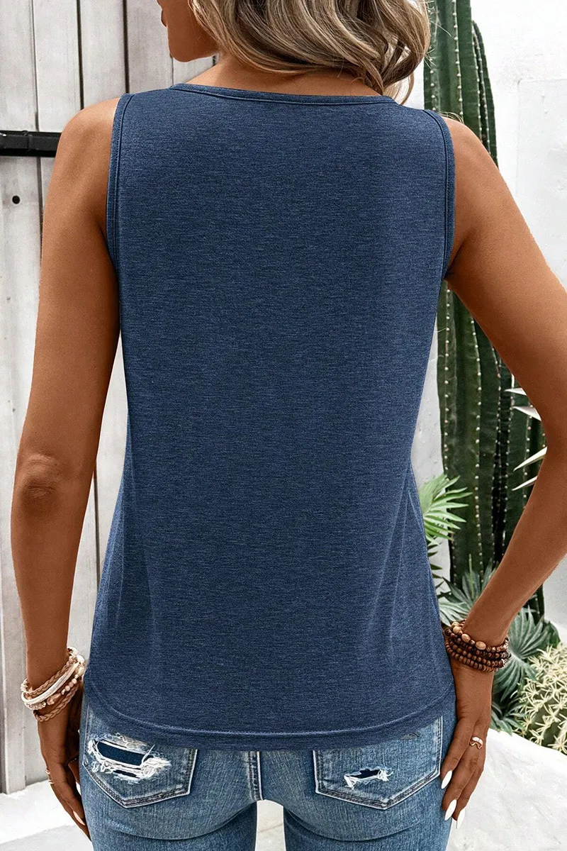Solid Ring Decor V Neck Tank Top