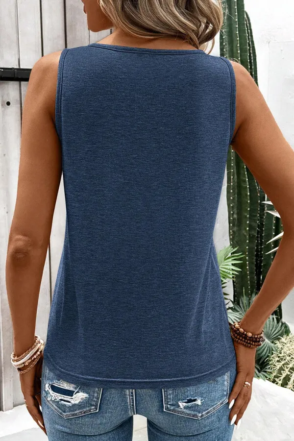Solid Ring Decor V Neck Tank Top