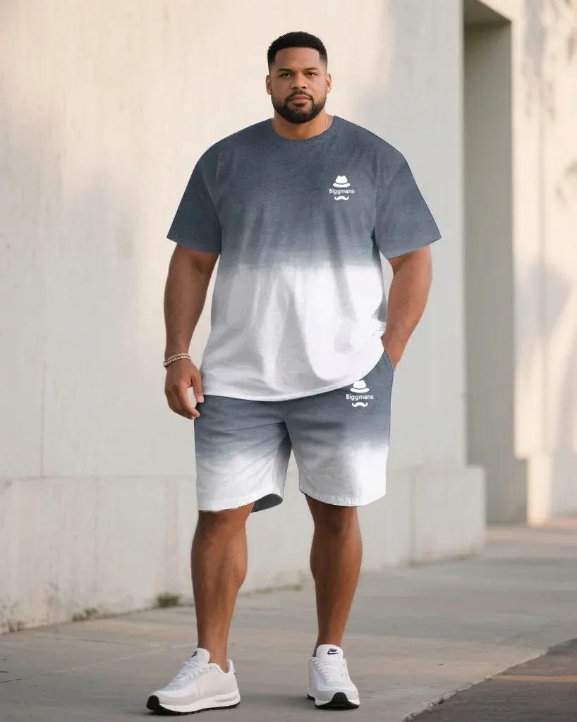 Big & Tall Men's Gradient Contrast Color T-Shirt and Shorts Suit