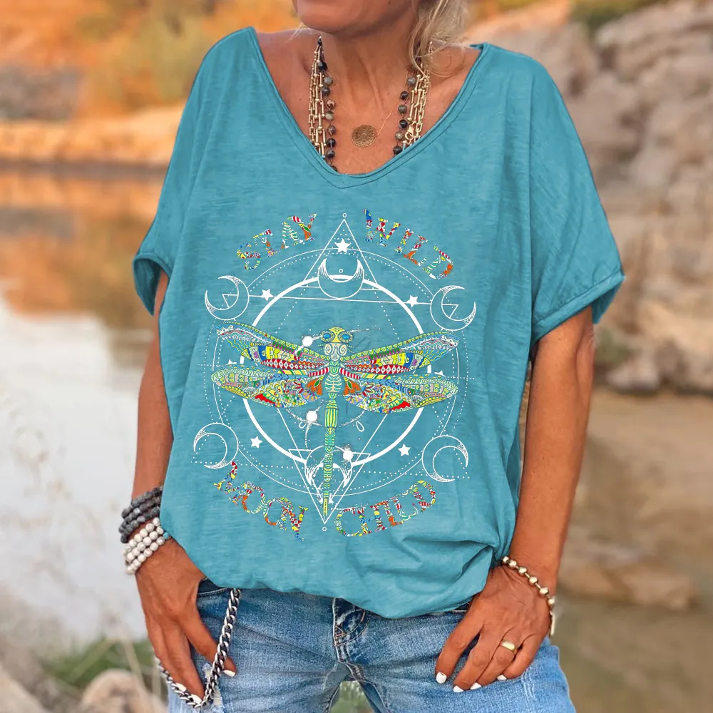 Stay Wild Moon Child Printed V-neck Women's T-shirt
