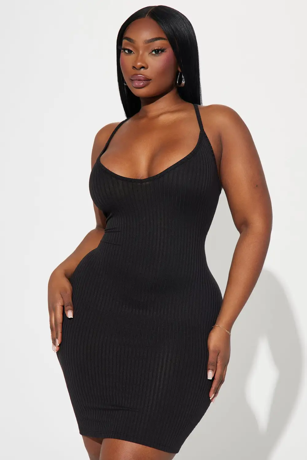 Erin Ribbed Cami Mini Dress - Black