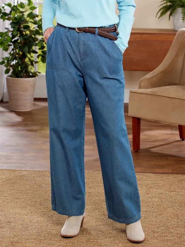 Women's Wide-Leg Cotton Denim Pants