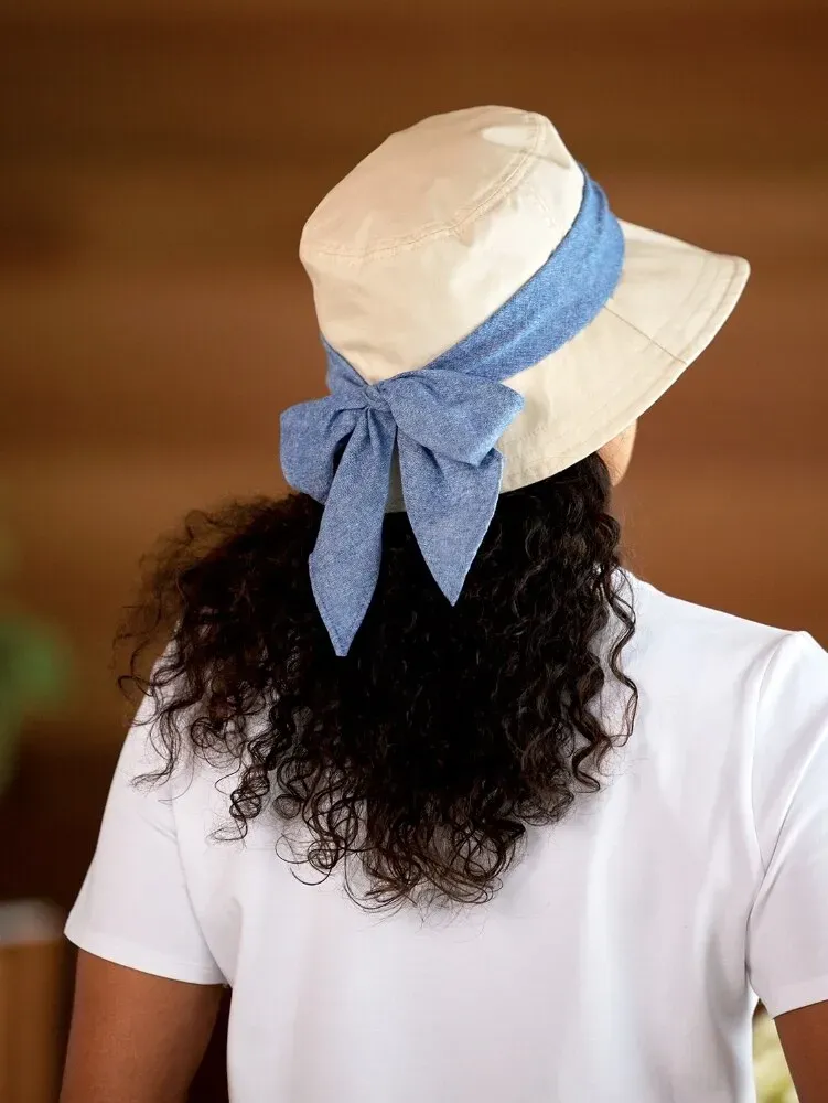 Women's Bucket Hat With Chambray Bow