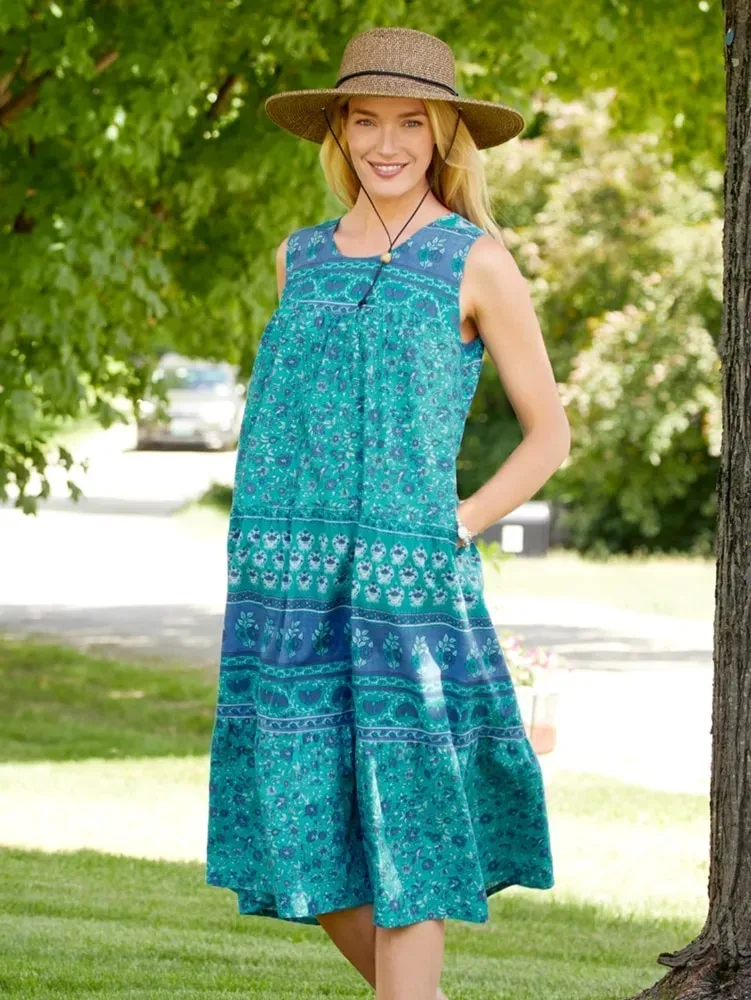 Sleeveless Cotton Tiered Lounge Dress
