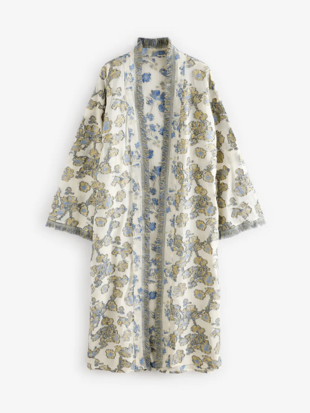 Ribbon-Cut Long Kimono Cardigan